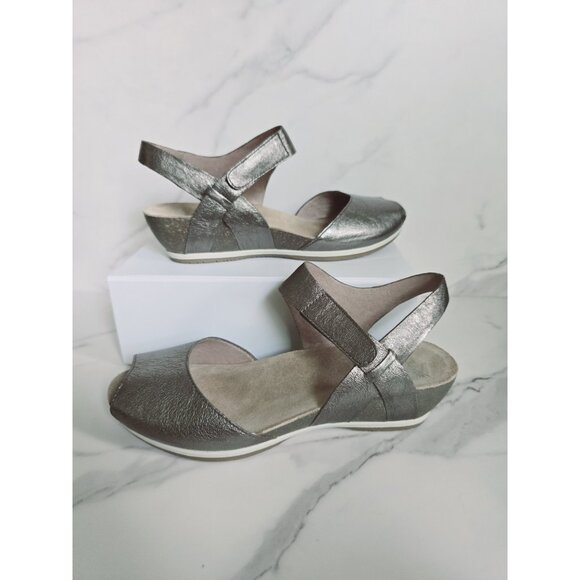 Dansko Shoes - Dansko Vera Peep Open Toe Wedge Leayher Silver Metallic Sandals Shoes 38 7.5 8